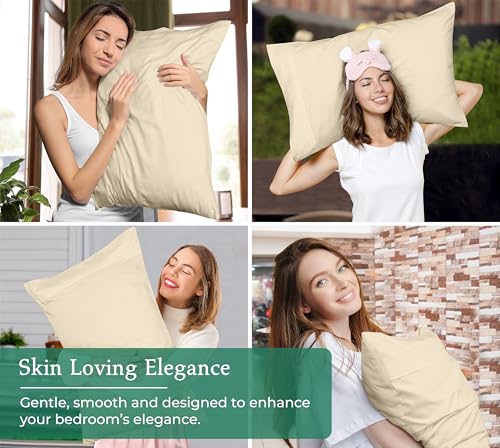 Image of Royale Linens Queen Pillowcase Set of 2 - Bed Pillow Cover - 20 inch x 30 inch - Sand Pillowcases - 1800 Brushed Microfiber, Wrinkle & Fade Resistant - Soft & Cozy- Queen Size Pillow Case (Sand)