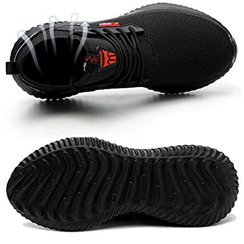 SUADEX Steel Toe Wokr Shoes for Men Women Non-Slip Indestructible Shoes Safety Shoes Construction Shoes with Composite Toe Pure Black