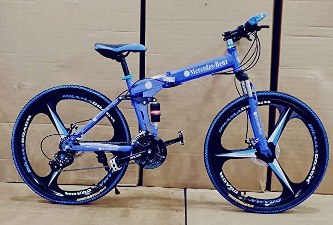 Image of Merceds Benz 26 Inch Gear Cycle for Boys and Adults with 21 Speed Gears Dual Suspension Folding Frame Daily Commute Fitness School and College Use City Ride Foldable Bicycle (Blue)