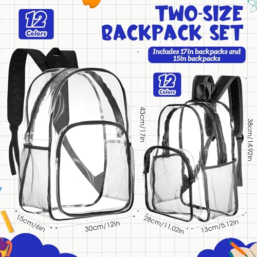 Image of Amylove 24 Pcs Clear Backpack bulk for Stadium Events Heavy Duty PVC Transparent Bookbag for College Workplace Security (15 Inches+17 Inches,Black)
