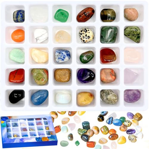 Yauhar 30 Pcs Gemstones & Crystals Educational Collection Gift Box Kit Display Case for School Rock Geology Gem Science Kit for Teacher