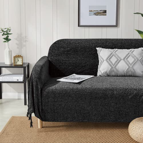 Couverture chenille noire 127x152 cm Bourina avec franges pour canapé et fauteuil - 3