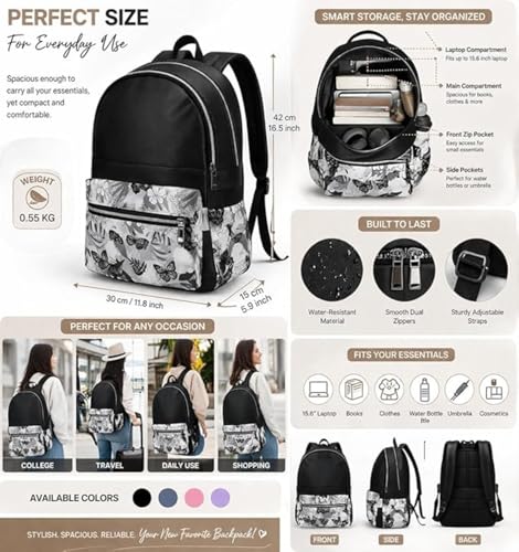 Image of Ethnic Style Waterproof Oxford Backpack for Women & Girls | Fashion Travel Canvas Look Nylon Bag | Large Capacity Printed Laptop Backpack for College