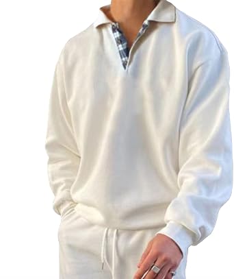 PICKLION Mens Long Sleeve Polo Shirt Loose Fit Casual Sport Retro Solid Pullover Sweatshirt