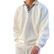 PICKLION Mens Long Sleeve Polo Shirt Loose Fit Casual Sport Retro Solid Pullover Sweatshirt