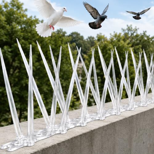 Image of BENAVJI Anti Bird Spikes for Pigeons, Pack of 5, Transparent Polycarbonate Bird Deterrent Spikes, UV Resistant & Weatherproof, Easy Install for Balcony, Window, Wall, Fence, AC Outdoor Unit