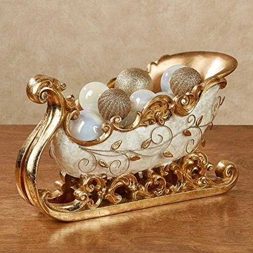 Touch of Class Winters Elegance Santa Sleigh Accent Table Statue Ivory/Gold