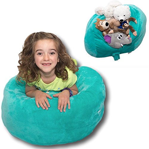 Stuffed Animal Bean Bag Storage - “Soft ’n Snuggly” Comfy Plush Fabric Kids Prefer Over Canvas - Replace Your Mesh Toy Hammock or Net - Store Blankets & Pillows Too