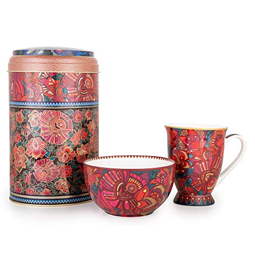 Images d'Orient POR-232092 Kashmir Metalldose, 1 Tasse & 1 Schüssel Cover