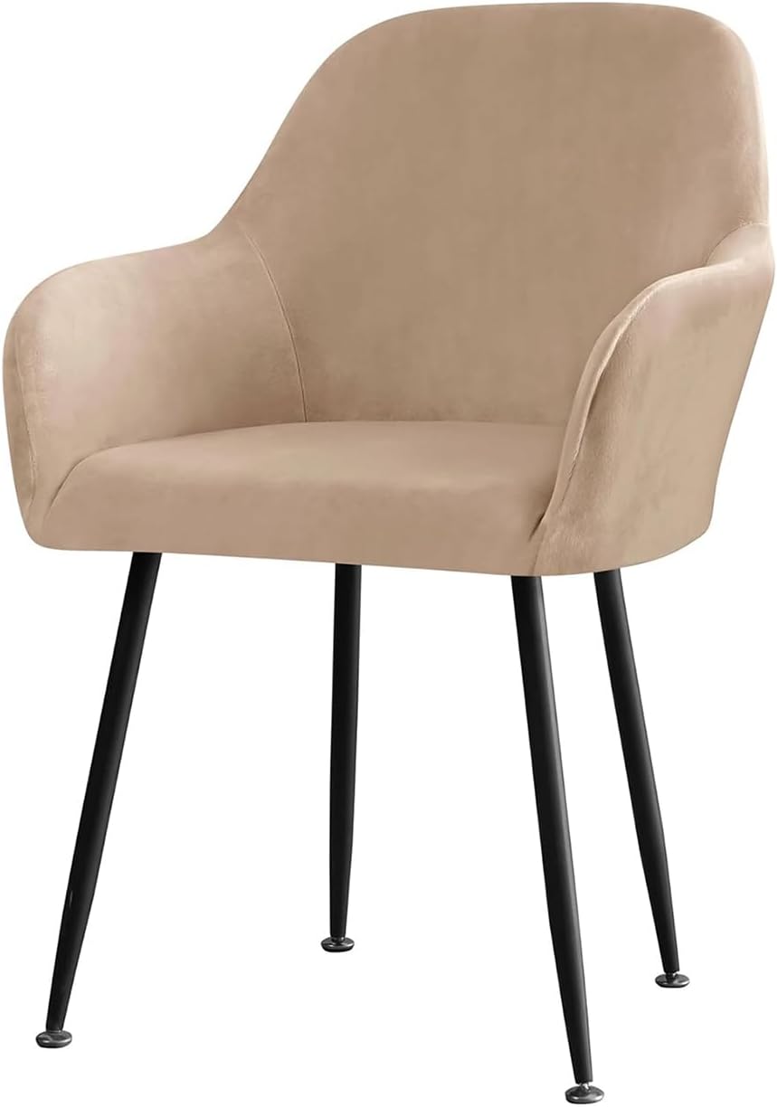 FXBZA Velvet Dining Chair Cover Curved Back Armrest Chair Slipcovers Removable Washable Chair Seat Protector for Banquet Office Party Decor (Set of 2,Camel)