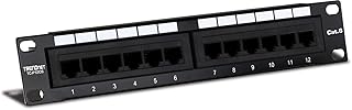 TRENDnet 12-Port Cat6 Unshielded Patch Panel, TC-P12C6, 10 Inch Wide, 12 x Gigabit RJ-45 Ethernet Ports, Metal Housing, 250MHz Connection, Color-coded labeling for T568A & T568B Wiring, Port Labels