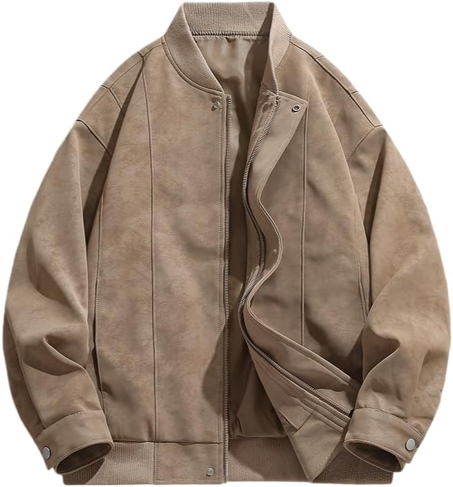 Men's Suede Pilot Jacket, Classic Baseball Collar Design for Fall Casual Wear