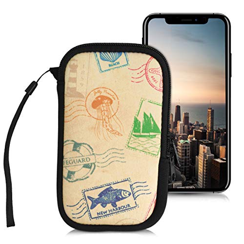 kwmobile Funda Universal para móvil de M - 5,5' - Estuche de Neopreno con Cierre - Carcasa con diseño de Sellos Marinos