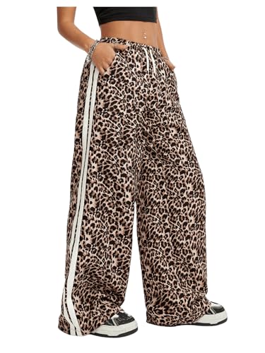 SHENHE Calça feminina Y2k com estampa de leopardo, perna larga, folgada, listrada, guepardo, calça,