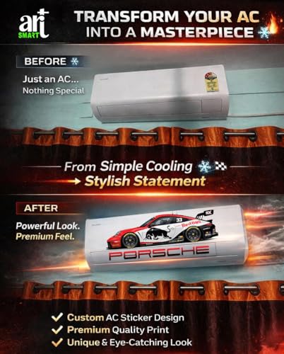 Image of Trending Porschhe 911 Racing AC Sticker, Air Conditioner Premium Vinyl, HD Gloss Finish, 24 Inches, for AC, Wall, Door, Glass (White)