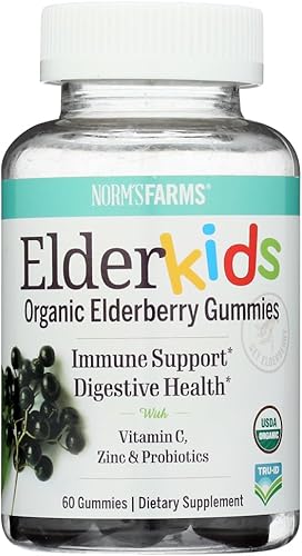 Norm's Farms ElderKids - Gomitas veganas orgánicas de saúco con vitamina C, 60 unidades, paquete de 2