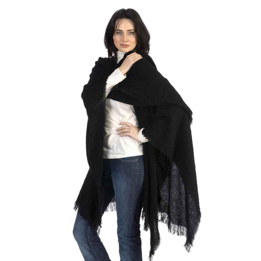 Biddy MurphyIrish Warm & Soft Lambswool Pashmina Shawl & Wrap for Women, Solid Black