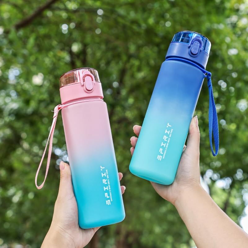 Botella Deportiva con Apertura con una Mano, 22 oz, a prueba de fugas, con marcadores de tiempo, duradera, libre de BPA, boca ancha para fácil limpieza, azul degradado miniatura 4