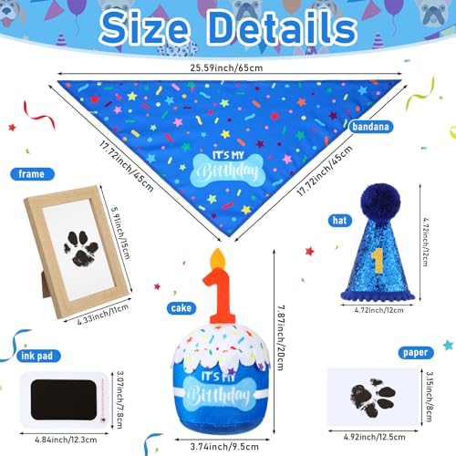 Cutecrop Dog 1st Birthday Gifts Set, Dog Boy Girl Christmas Birthday Decorations, Blue Hat Bandana Squeaky Cake Toy Paw Print Kit for Small, Medium, Large Pets by Cutecrop - Image 2