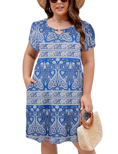Image of Halife Women's Plus Size Summer Dresses with Pockets Floral Beach Boho Tunic Dresses Flowy Sundresses
