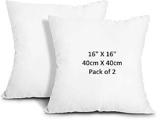 HT House Of Threads Pack of 2 Extra Deep Filled Hotel Quality Non-Allergic 16 x 16 Inches (40cm x 40cm) Inners Insert Fillers Scatters Hollowfibre Cushion Pads, White