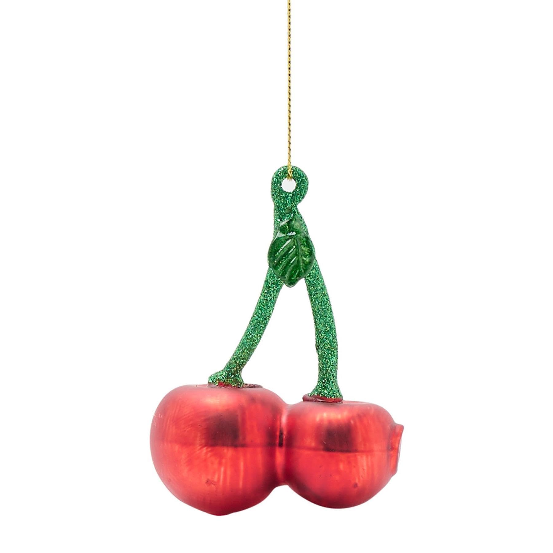 Novelty Christmas Tree Baubles - Red Cherries Glass Ornament Fun Gift - Colourful Baubles Fun Novelty Fruit Home Decor - Hanging Ornament Xmas Tree Decorations
