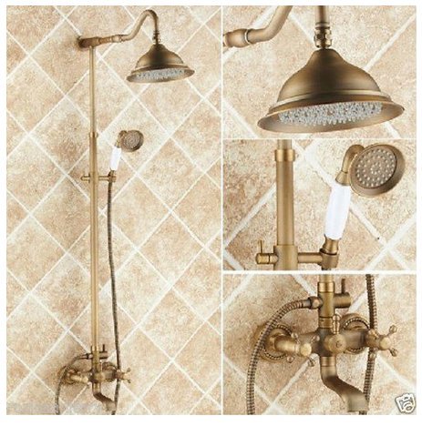 Pomme de douche de salle de bain en laiton antique Gowe avec robinet complet et sa douchette
