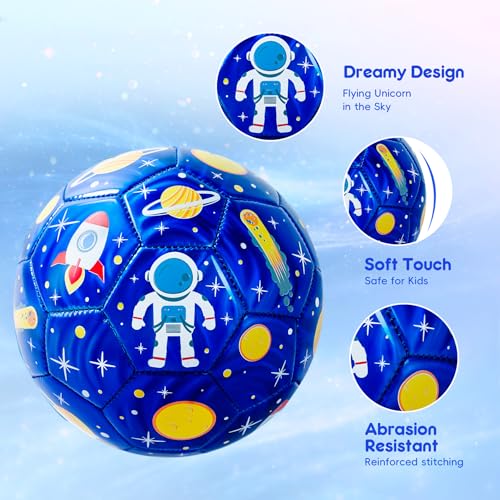 Image of Soccer Ball Size 2 Size 3 Size 4 For Toddlers Kids Ages 1-3 3-8 8-12 - Glitter Unicorn Dinosaur Design - Sports & Outdoors Ball with Pump Deflated - Gift for Girls Boys Children Youth School Birthday