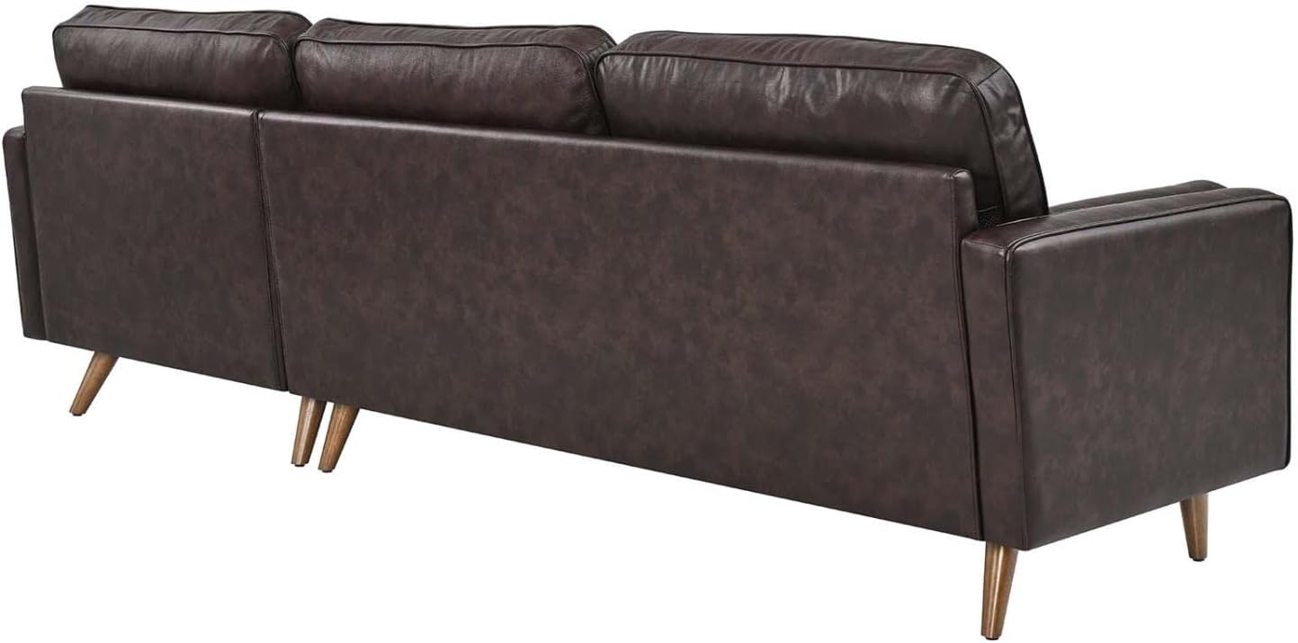 Modway Valour 98" Modern Style Leather Sectional Sofa in Brown