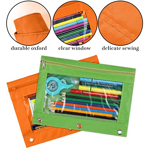 Image of 3-Ring Pen Pencil Pouch with Clear Window Stationery Bag Binder Case Classroom Organizers Green