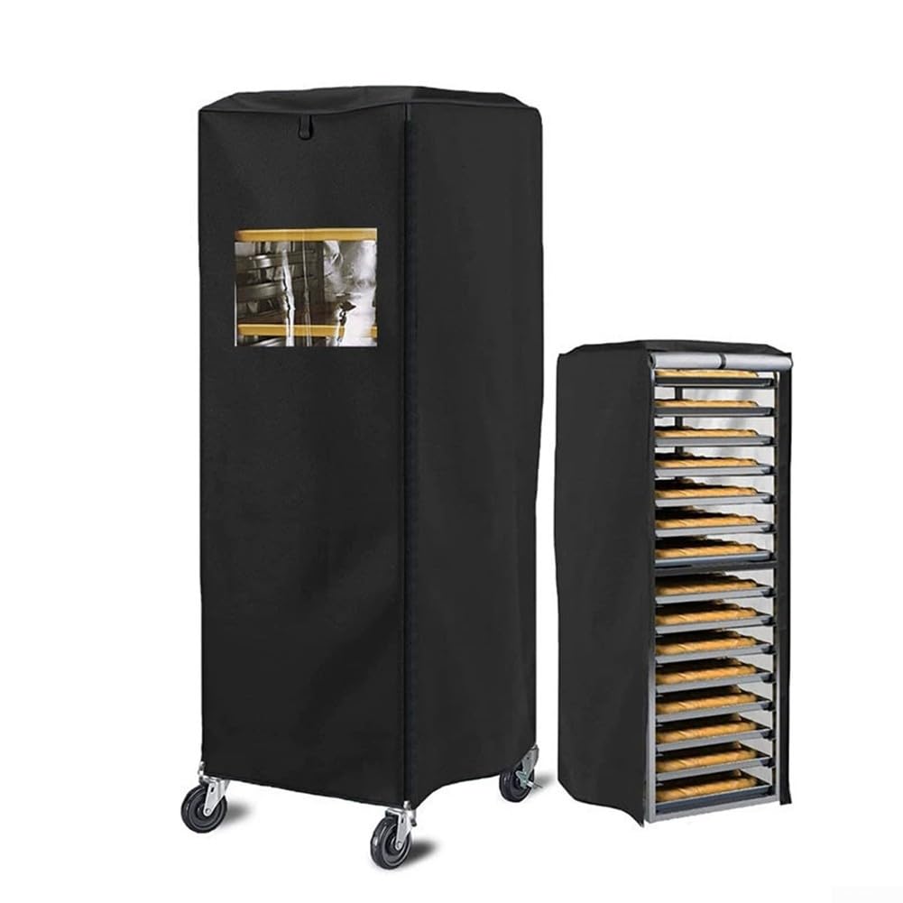 Copertura professionale per portapane in tessuto Oxford 210D, con finestra in PVC trasparente, impermeabile, per carrello da forno a 20 strati, 59 x 72 x 163 cm, nero (B)