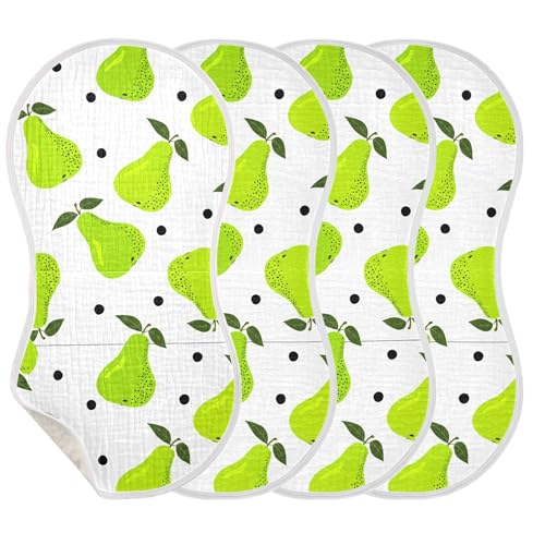 xigua Green Pears Muslin Baby Burp Cloths Set of 4, Super Soft & Absorbent Burping Rags, Cotton Burp Clothes Shower Gift for Newborn, Baby Girls and Boys3