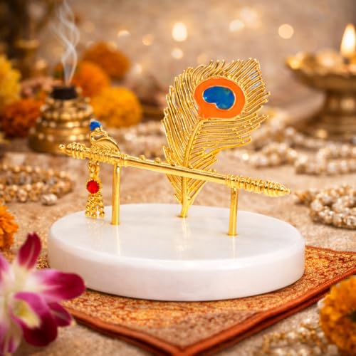 Image of CraftVatika Goldplated Krishna Hand with Flute for Car Dashboard Small Return Housewarming Gift, Home Decoration Items for Living Room, Wedding Anniversary Janmashtami Birthday Gift for Man Woman