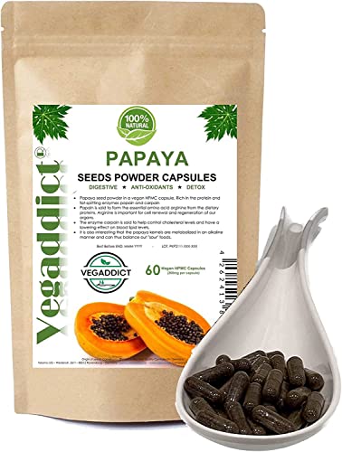 Vegaddict Papaya Seed Powder in Vegan HPMC Capsules | 300 mg Each | No Additives | High Papaya Enzyme (Papain) Content | Vegan | Laboratory Tested | Gluten & Lactose Free (60 Capsules in Doypack) - Thumbnail 4