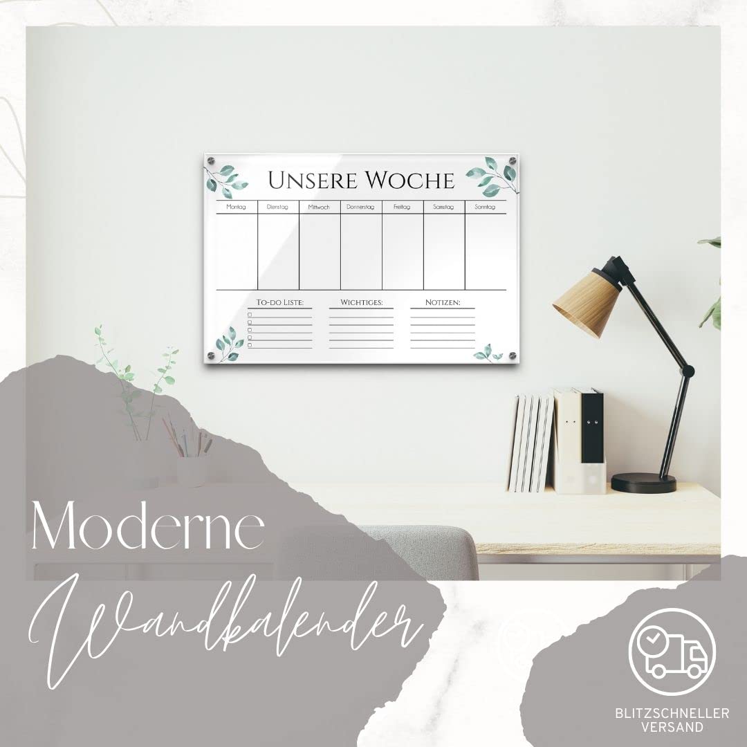 Acrylglas Wandkalender abwaschbar - Wochenplan personalisiert mit eigenen Namen - Geschenkidee Frauen Mama - Familienplaner beschriftbar - Familienplanung - ca. 60x40 cm