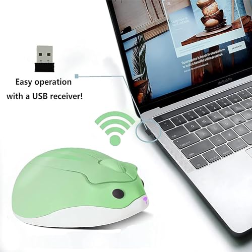 Wireless Mouse Cute Hamster Shape Silent Quiet Click Portable Mobile Fun Travel Optical 1200DPI USB Funny Cool Cordless Mice for PC Laptop Computer Notebook MacBook Kids Girl Women Men Adults Gift