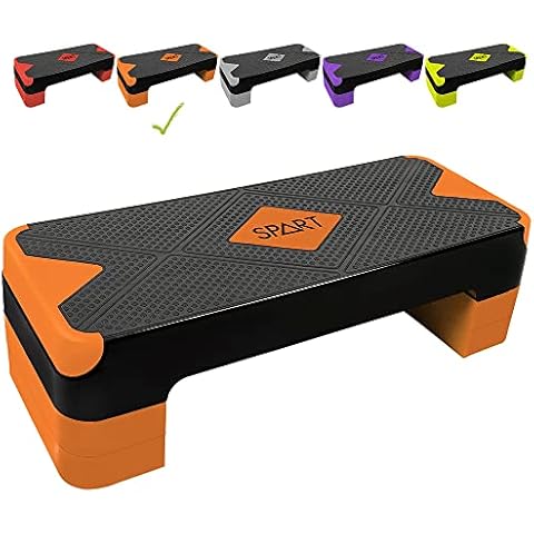 SPART Adjustable Workout Aerobic Stepper, Aerobic Exercise Step Platform with 4 Risers, 3 Levels Adjust 4" - 6" - 8", 26.77" Trainer Stepper with Non-Slip Surface For Home Gym, Black-Orange Cover