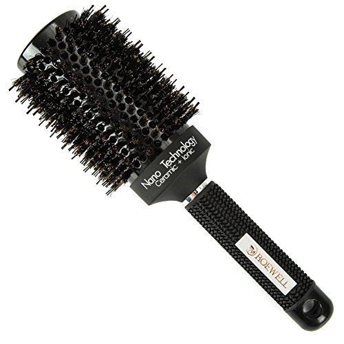 Roewell Thermal Geramic Ionic Round Barrel Anti-Static Hair Brush with Boar Bristle, for Hair Drying, Styling, Curling, Protecting Hair and Adding Hair Shine (Black 2.1 Inches)
