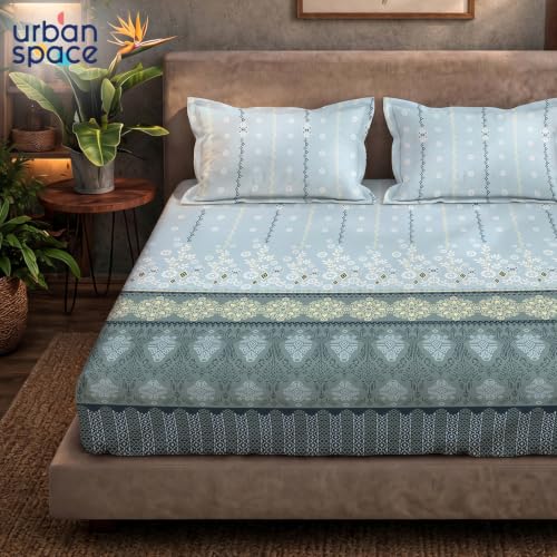 Image of Urban Space Serene 100% Cotton bedsheet for Single Bed, 200 TC Single Bed Sheet, Cotton bedsheet with 1 Pillow Cover (58 x 90 inches, Origami Teal Grey)