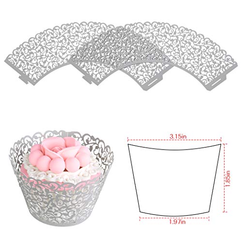 Benbilry - 50 Stampi Artistici Per Cupcake, Tagliati Al Laser, Per Decorazione Di Matrimoni, Feste Di Compleanno, Colore: Grigio - 2