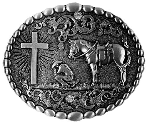 Image of Moranse Cross Cowboy Kneeling Prayer Horse Zinc Alloy Belt Buckles