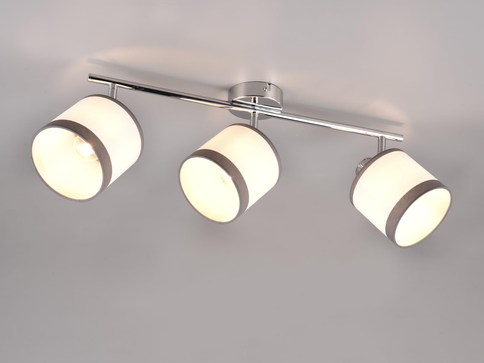 meineWunschleuchte Wand- & Deckenstrahler 3-flammig mit Stoffschirmen in Weiß/Grau, Breite 58cm