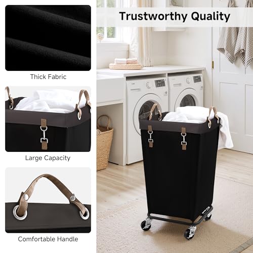 Image of StorageWorks 110L Laundry Basket with Wheels, Large Rolling Hampers for Clothing Organizer, Dirty Clothes Basket for Hotel, Home, Closet, Dorm, Black