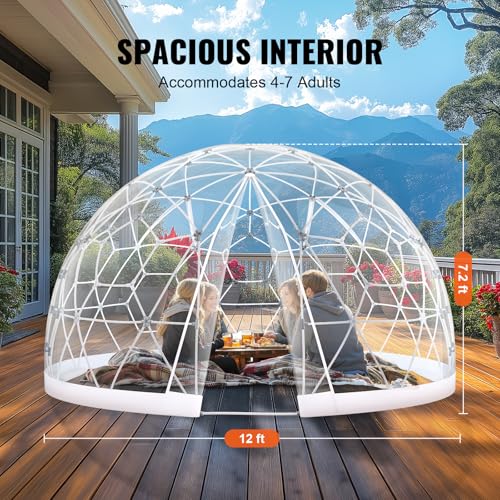 VEVOR Dome Bubble Tent, 12FT Double Cover (Transparent & Light Yellow Cover), Outdoor Geodesic House Shelter, Upgraded Igloo Tent Waterproof for Camping, Patio, Dining Backyard, Party - Image 3