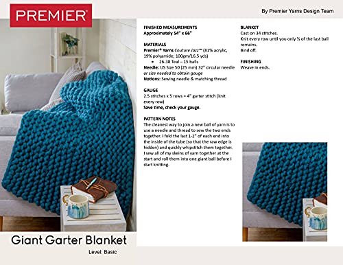 Premier Knitting Yarn Couture Jazz Jumbo Denim 3-Skein Factory Pack (Same Dye Lot) 26-29, Soft Fluffy Knitted Tube Of Brushed Acrylic Blend, Bundle With 1 Artsiga Crafts Project Bag #TOP2