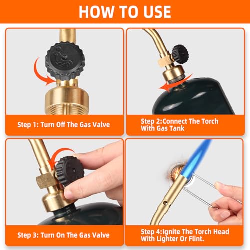 Image of Propane Torch Head with Flint Striker, Solid Brass Brazing Torch