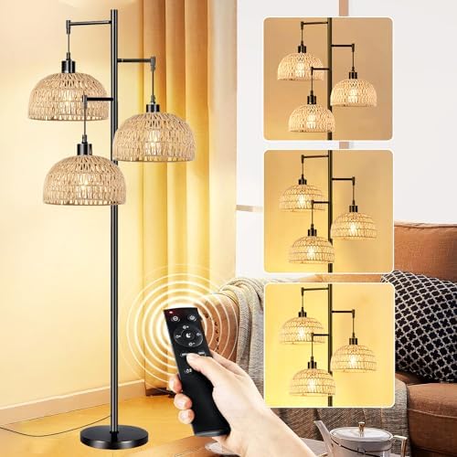 ILLMTW Boho Floor Lamp for Living Room Bedroom with Remote Dimmable
