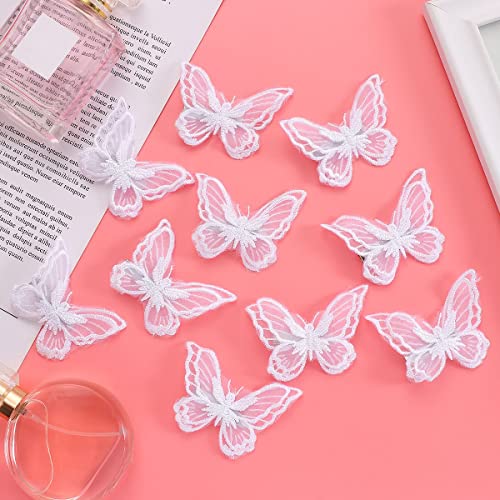 Butterfly Lace Trim Double Layers Organza Butterfly Lace Fabric Bridal Headdress Hair Accessories Diy Craft Embroidery Sewing Lace Butterfly Decor, 12Pcs, White #TOP1