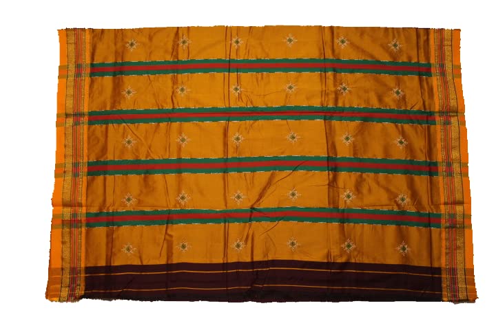 Image of Women Ilkal Cotton Blended Silk Kasuti Embroidery Saree with Traditional Stripe Pallu Unstitched Blouse Pattu