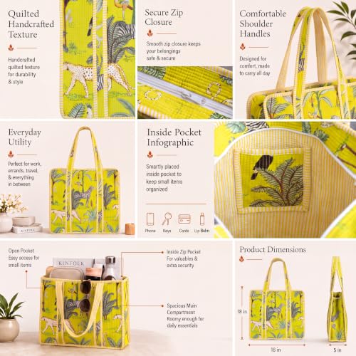 Image of 100% Cotton Jungle Print Shoulder Bag Tote Bag Women Reversible Shopping Bag and Grocery Bags Stylish Travel Bag Gift for Her